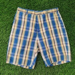 Vintage 80s MOD Check Plaid Shorts 32x9 Blue Sanforized